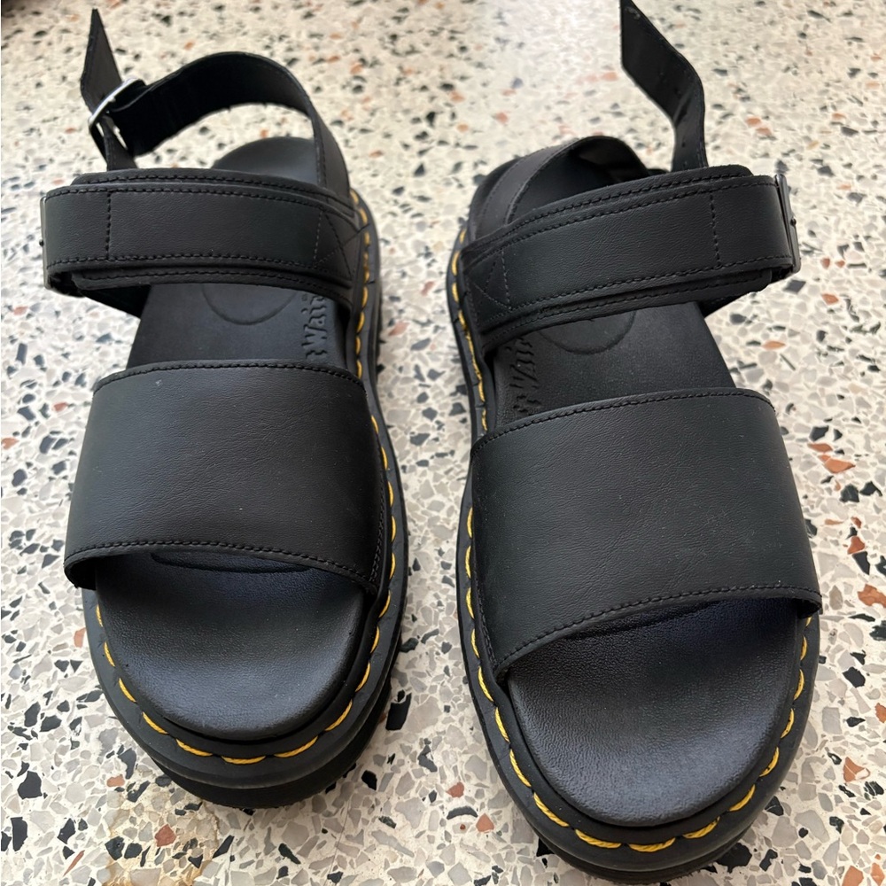 Dr. Martens Black Leather Voss Sandals